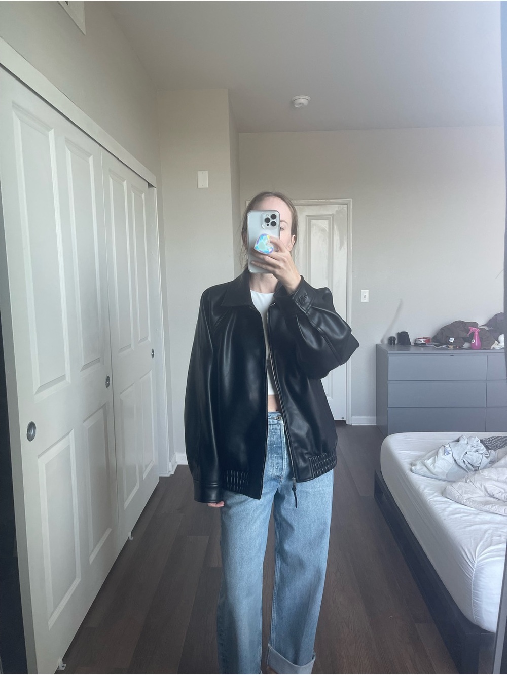 Wilfred Black Faux Leather Bomber Jacket